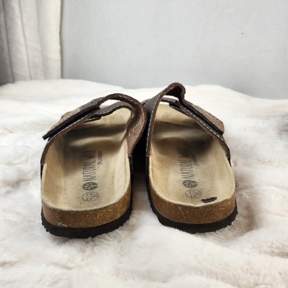 Natural by Live Mens Brown Two Strap Cork Slide Sandals Size 9.5 EUR 43